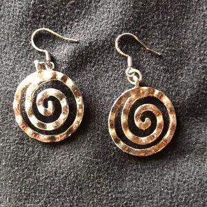 Silvery/Gold Spiral Statement Earrings with Textured Finish